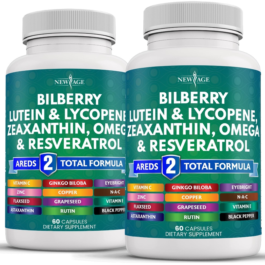 Vitamin Kesehatan Mata Baru dengan Bilberry 300mg Lutein & Idxanthin 40mg Lycopen 40mg Reveratrol 100mg Grage Extract 200mg Astaxanthin - Eye Vitamin -120 Count