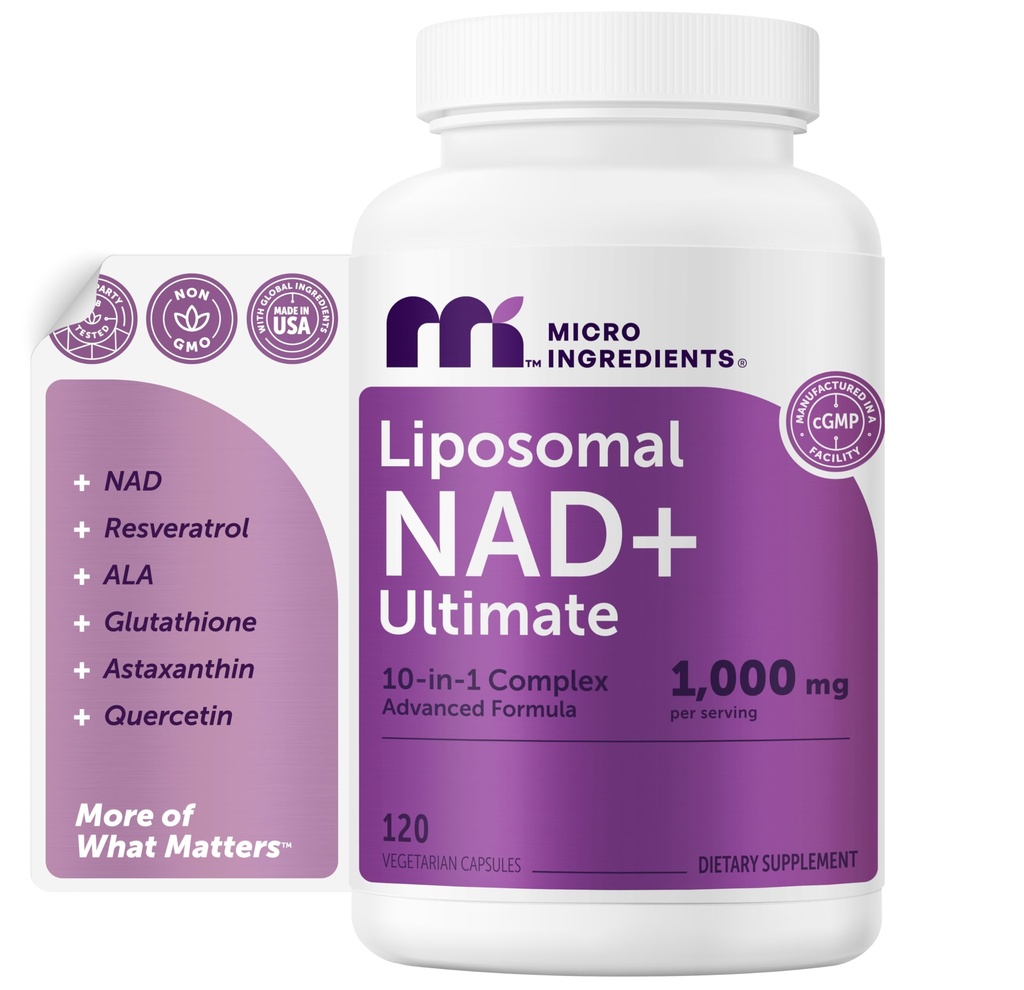 Micro Ingrediens Lipomal NAD + Ultimate Complex 1.000mg 124; 120 Vevgie Capsules 124; NMN Pathway Formula 124la, 10-in-1 dengan Resveratrol, Glutathione, & Astakhile 124; NMN Pathway Persediaan Perempuan & Pria