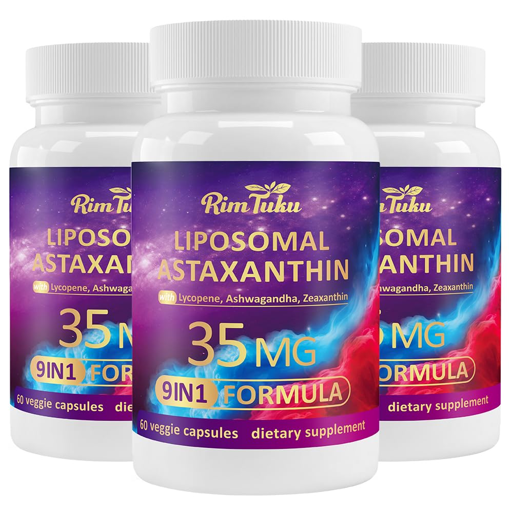 Lipomal Astaxanthin Suplement Kompleks 9-1 dengan Ashwagandha, Lycopene, Winxanthin, Antioksidant Tambahan Mata, Skin & Gabungan Kesehatan, 180 Capsules