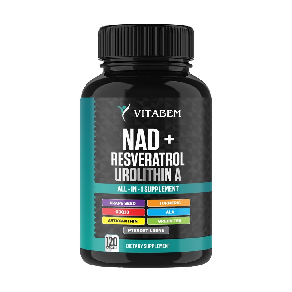 NAD + Tambahan Kompleks - NAD Tambahan + 300 mg dengan Astaxanthin, Urolithin A, Reveratrol, CoQ10 & Antioksidant Blend - Cellular Energi, Mitokondrial Dukungan - 120 Count (Paket 1)