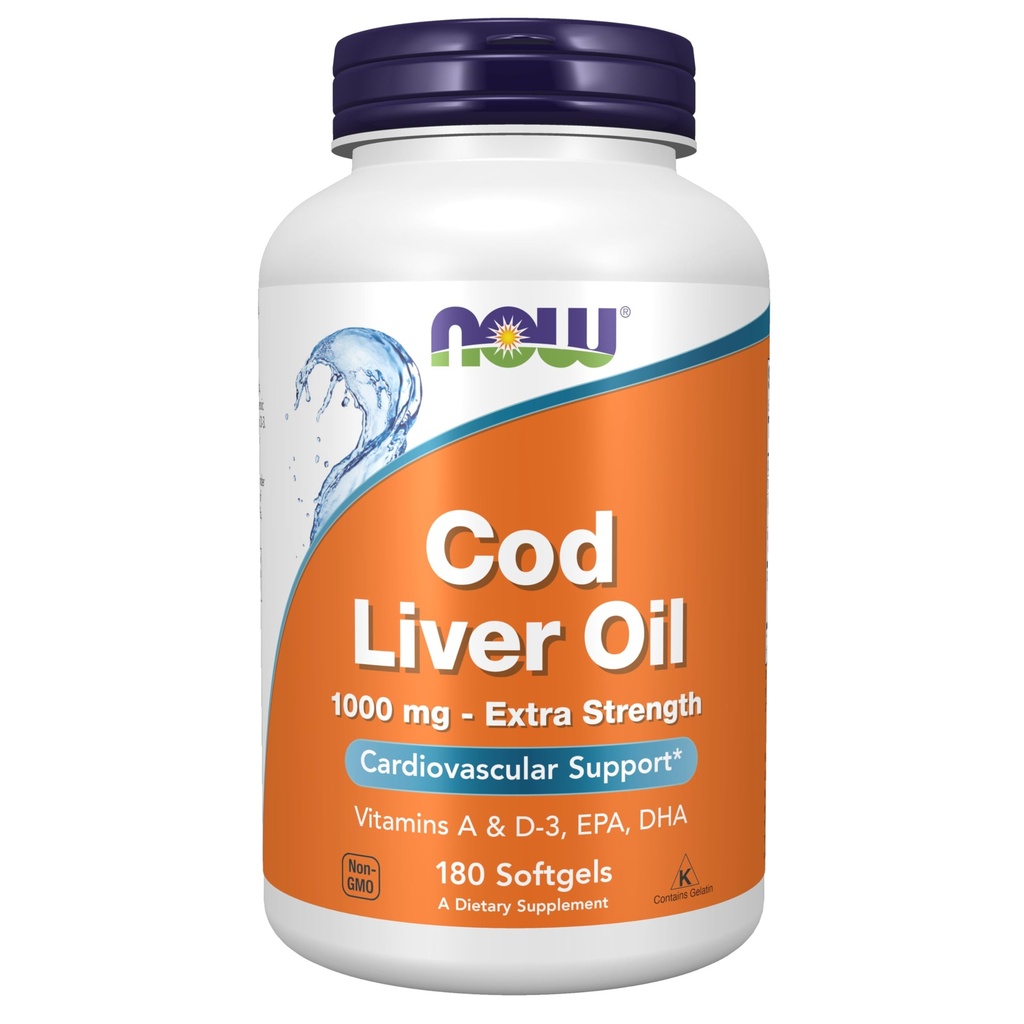Sekarang suplemen Makanan, Cod Liver Oil, Ekstra Kekuatan 1.000 mg dengan Vitamin A & D-3, EPA, DHA, 180 Softgel