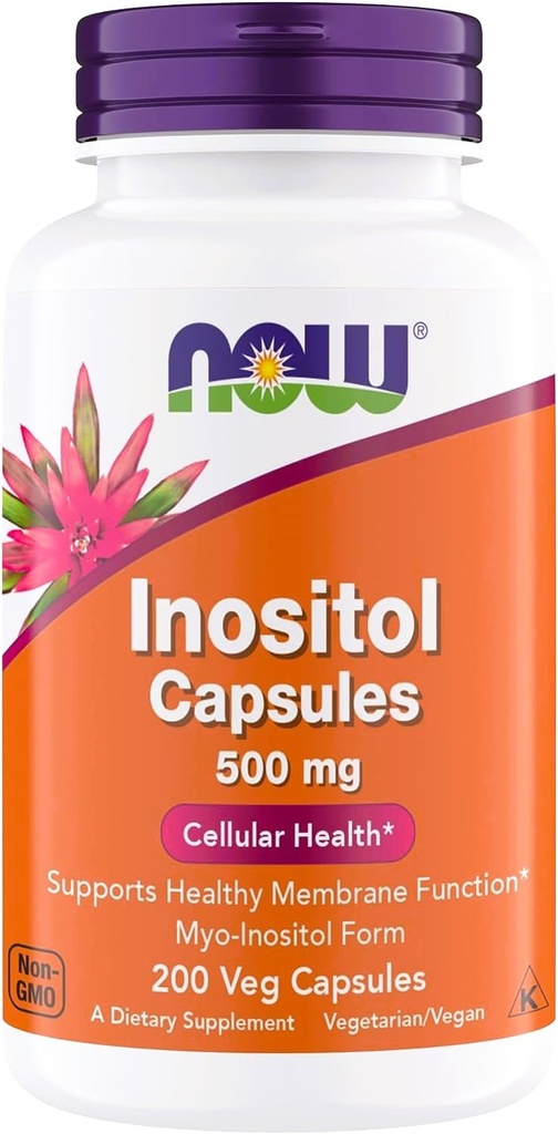 Now Foods Inositol 500 mg, Superior Myo Inositol Form, for Healthy Membrane Function *, Cellular Health *, Dukung Perempuan * Kosher, Cocok untuk Vegan - 200 Vegetarian Capsules (Paket 1)