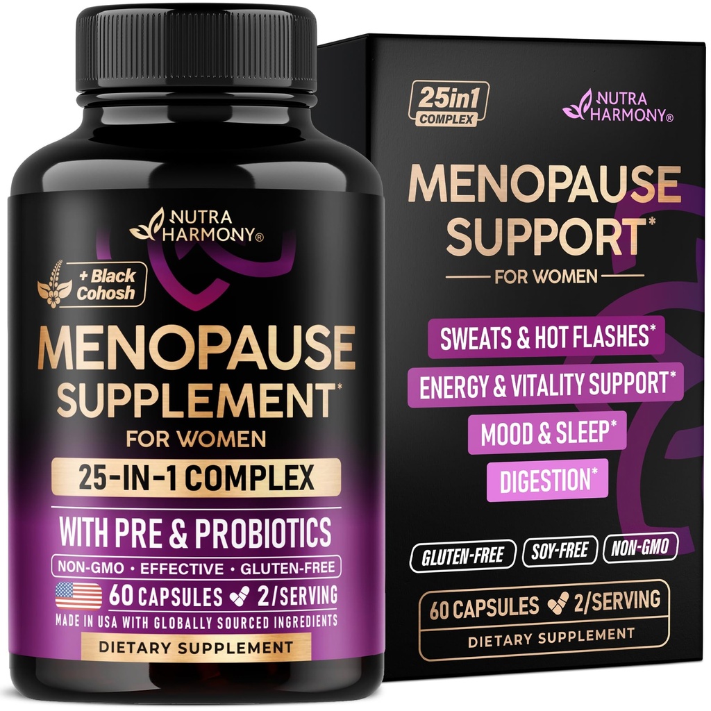 Suplemen Menopause bagi Perempuan - Dong Quai, Black Cohosh, Pra & Provinsi - Sweets & Hot Flashes Relief - Ditraffic, Sleep & Mood Dukungan - 25- 1 Perimenopause Kompleks - Dibuat di Amerika Serikat - 60 Capsules