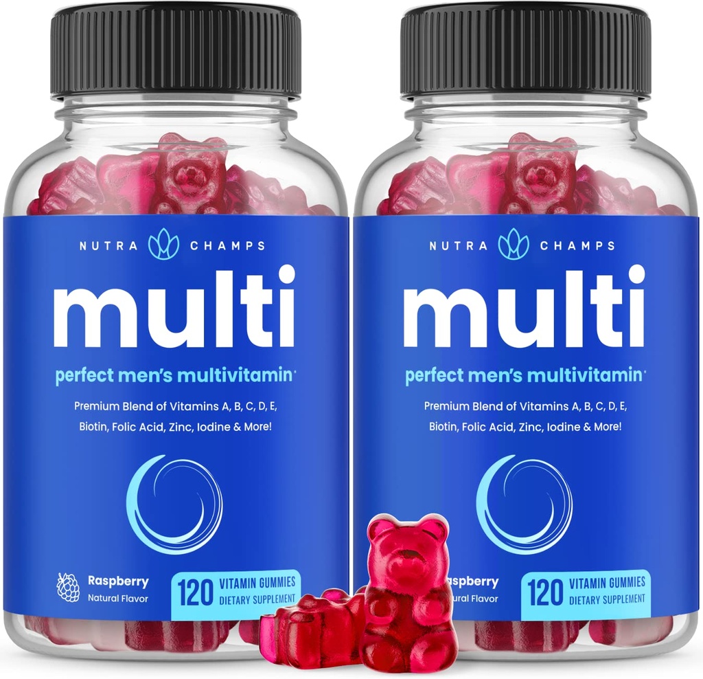 NutraChamps Multivitamin for Men, 240 Count, Vitamin A, B, C, D, Biotin, Zinc, Mens Gummy Multivitamin Supplemen, Harian Dapat Dibeli Multi Gummy Vitamin Untuk Pria (Paket 2)