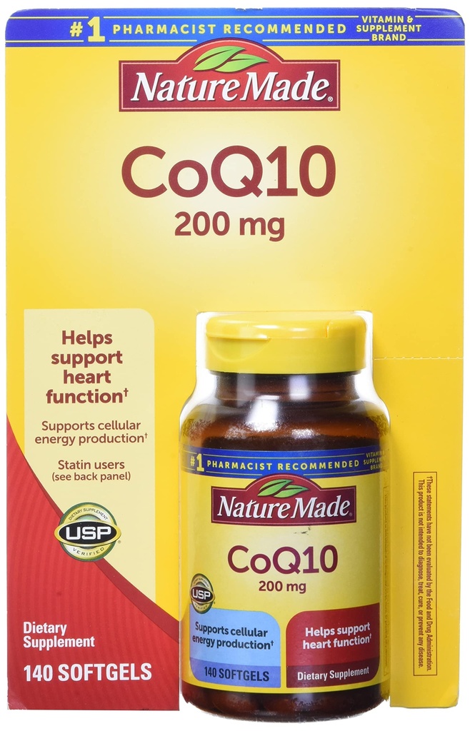 Nature Made CoQ10, Softgels Helping Heart Fungsi & Cellular Energy Production, Unfeatored, 200 mg, 140 Count