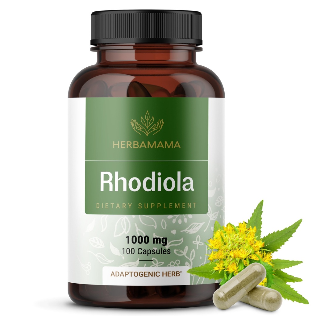 HERBAMAMA Rhodiola Roma Capsules - Suplemen Menopause Alam * Bagi Perempuan - 1,000mg Powder Root Root Roses Roma per Serving for Women 's Relaxation Dupport - Vegan, Non-GMO - 50- Day Suppply