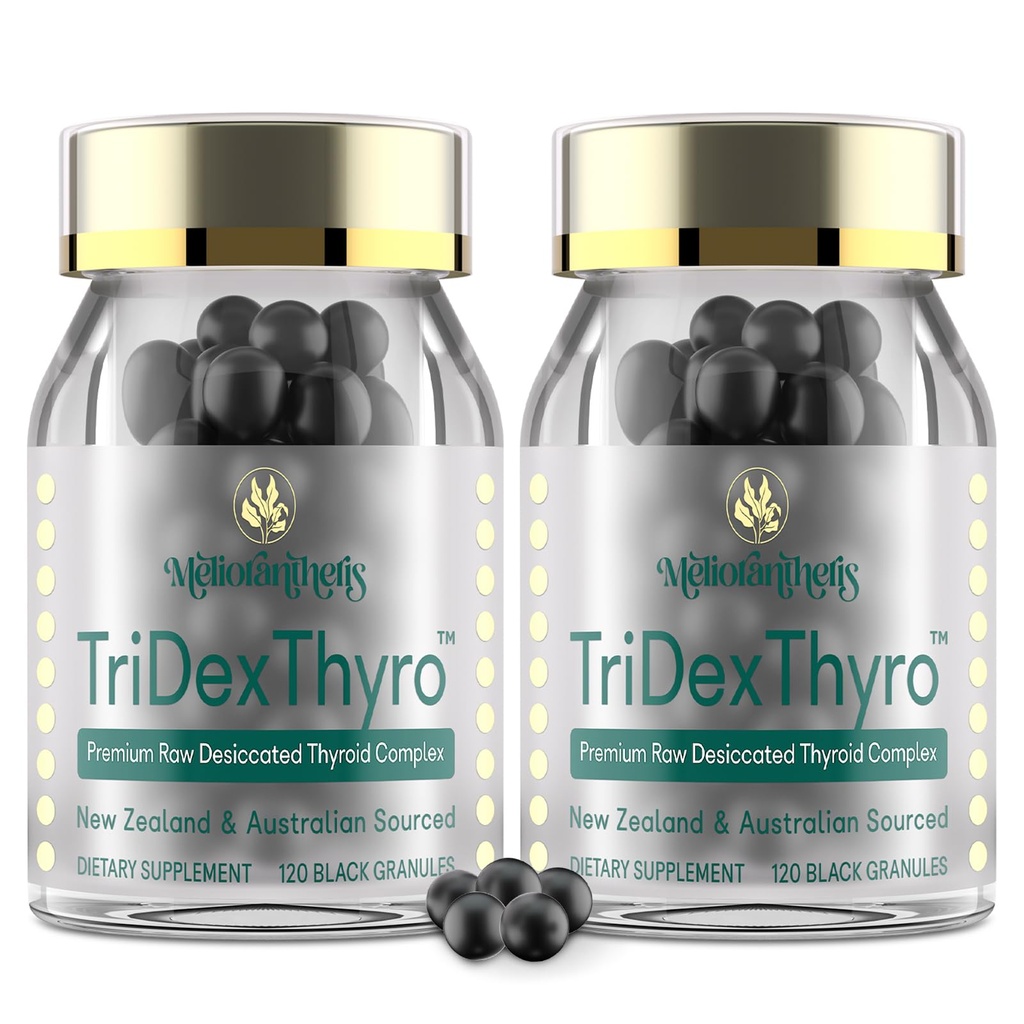 Suplemen Thyroid - TridexThyro ™ Raw Desicated Thyroid Complex 375 mg with Bovine, Porcine & Ovine -120 Capsules for Women and Men Aff2 Pack