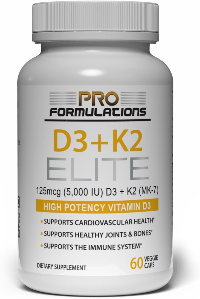 Pro Formulasi MD D3 + K2 Elite - Vitamin D3 + Vitamin K2 - 60 Day Suppply - Tinggi-Potensi, Bioavailable MK-7