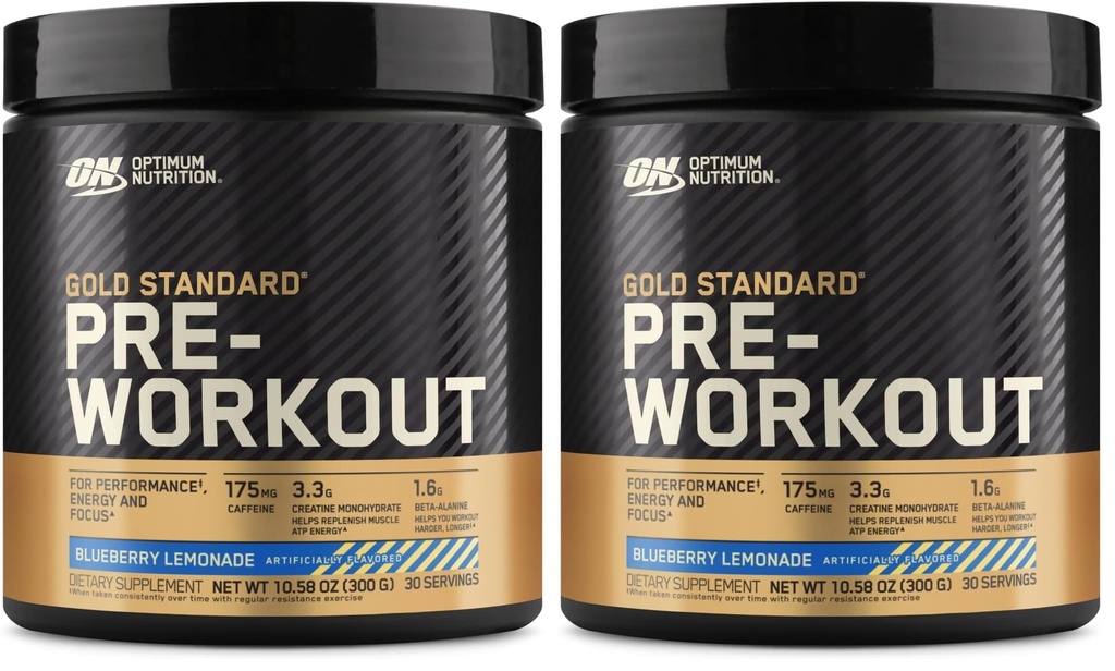 Optimum Nutrition Gold Standard Pre-Workout, Vitamin D untuk Dukungan Imune, dengan Creatine, Beta- Alanine, dan Caffeine for Energy, Keto Friendly, Blueberry Lemonade, 30 Servings, (Paket 2)