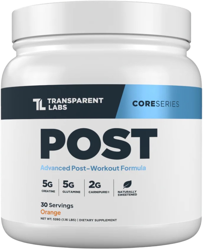 Transparent Labs Post - Post-Workout Pemulihan Muscle Builder w / L-Glutamine, Creatine Monohydrate, & Carnipure L- Targect for Muscle Recovery & Building - 30 Servings, Orange