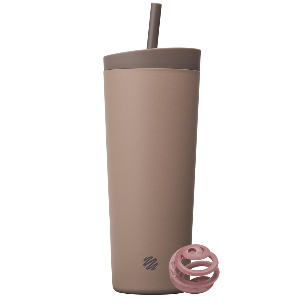 BlenderBottle 2-in-1 Insulated Shiten Steel Tumbler, Swig Leakproof Lid, Straw, BPA Free, For Protein Shakes, Smoothies, And Pre Workout, 24 oz, Brown (Cocoa)
