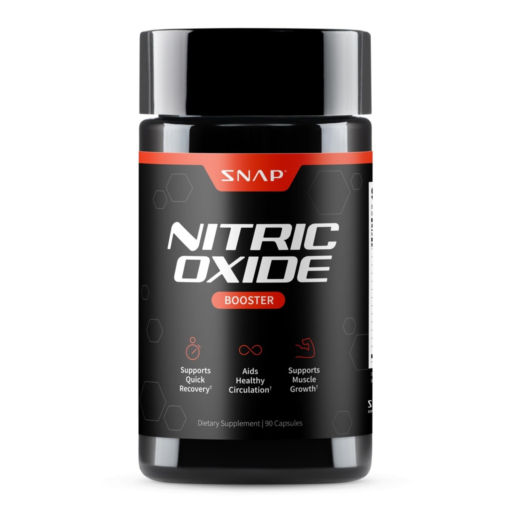 Suplemen Snap Nitric Oxide Booster Pra Workout, Muscle Builder - L Arginine, L Citrulline 1500mg Formula, Tribulus Extract & Panax Ginseng, Kekuatan & Endurance (90 Capsules)