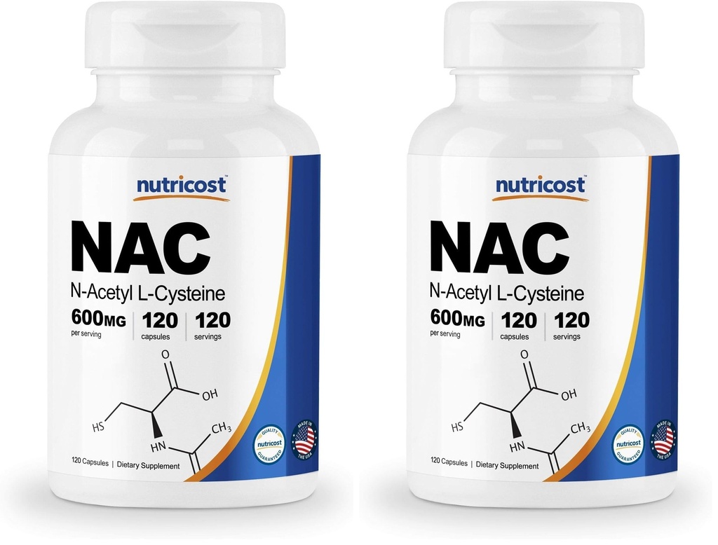 Nutricost N- Acetyl L- Cysteine (NAC) 600mg, 120 Vegetarian Capsules - Non-GMO, Gluten Free, Vegetarian Caps (Paket 2)
