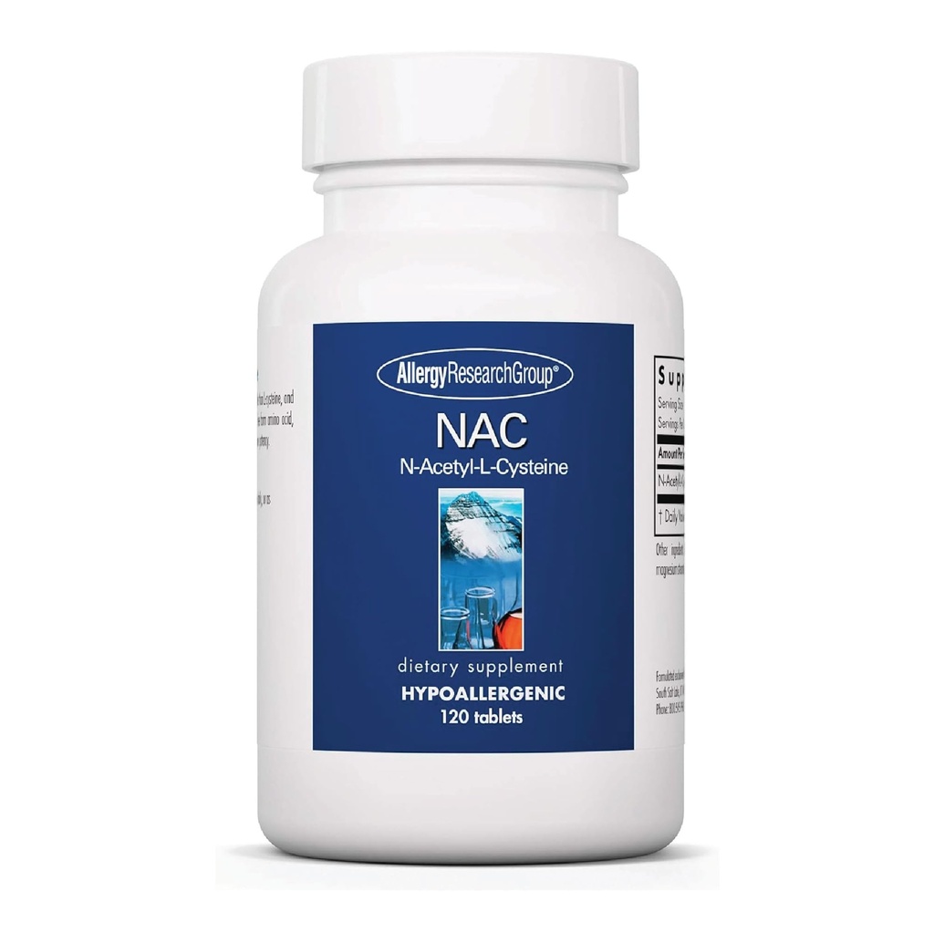 Alergy Research Group NAC Suplement - N- Acetyl- L- Cysteine, Glutathione Pleresor, Duplicate Immune Fungsi, Sehat Mucus Clearance, Free Form Amino Acid, Hypoalergenic - 120 Count
