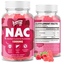 NAC Gummies Sugar- Free, N-Acetyl Cysteine NAC Tambahan 10000mg untuk Antioksidants, Dukungan Imune, Nun-GMO, Gluten- Bebas, Vegan - Raspberry Flavor, 60 Gummies