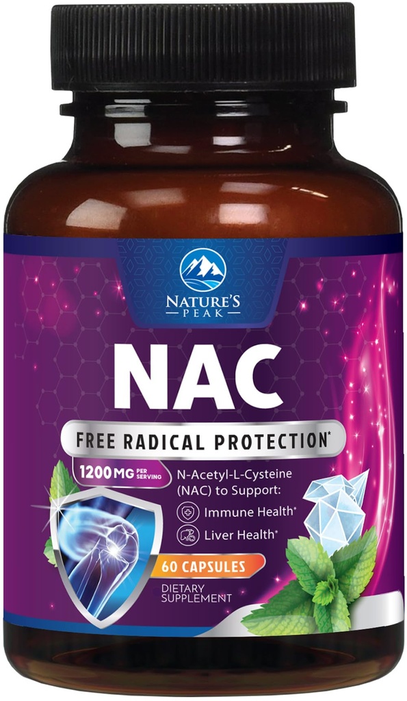 Tambahan NAC - 1200mg per Serving N-Acetyl- L- Cysteine - Optimal Absorpsi Dukungan dengan Antioksidan Powerful - Respiratory & Liver Kesehatan Dukungan - Gluten Bebas, Botol di AS - 60 Capsules