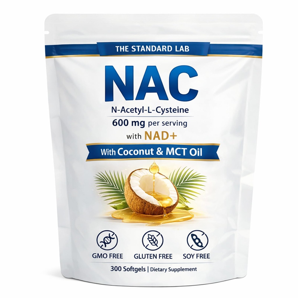 Lab Standar NAC 600mg dengan NAD + Kompleks Harian, Kompleks N- Acetyl Cysteine Tambahan Kapsul, Antioksidan Dukungan Formula, Vegan, Bukan-GMO, Gluten Bebas, 300 Softgels