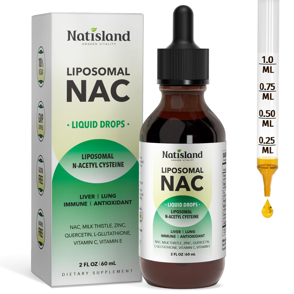 Lipomal Liquid NAC Drops, NC Suplemen N- Acetyl Cysteine, NAC 600 mg dengan Milk Thistle & Quercetin untuk Dewasa & Anak-anak, Liver & Lung, Imune & Antioksidant Dukungan, Skin & Cellular Kesehatan, 2 Fl Oz