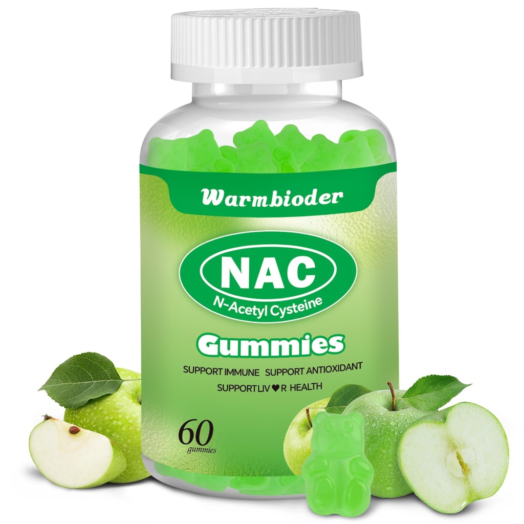 Gummies Acetyl Cysteine, Dukungan Imune, NAC Chewable Dukung Kesehatan, Sugar- Free, Green Apple Flavor
