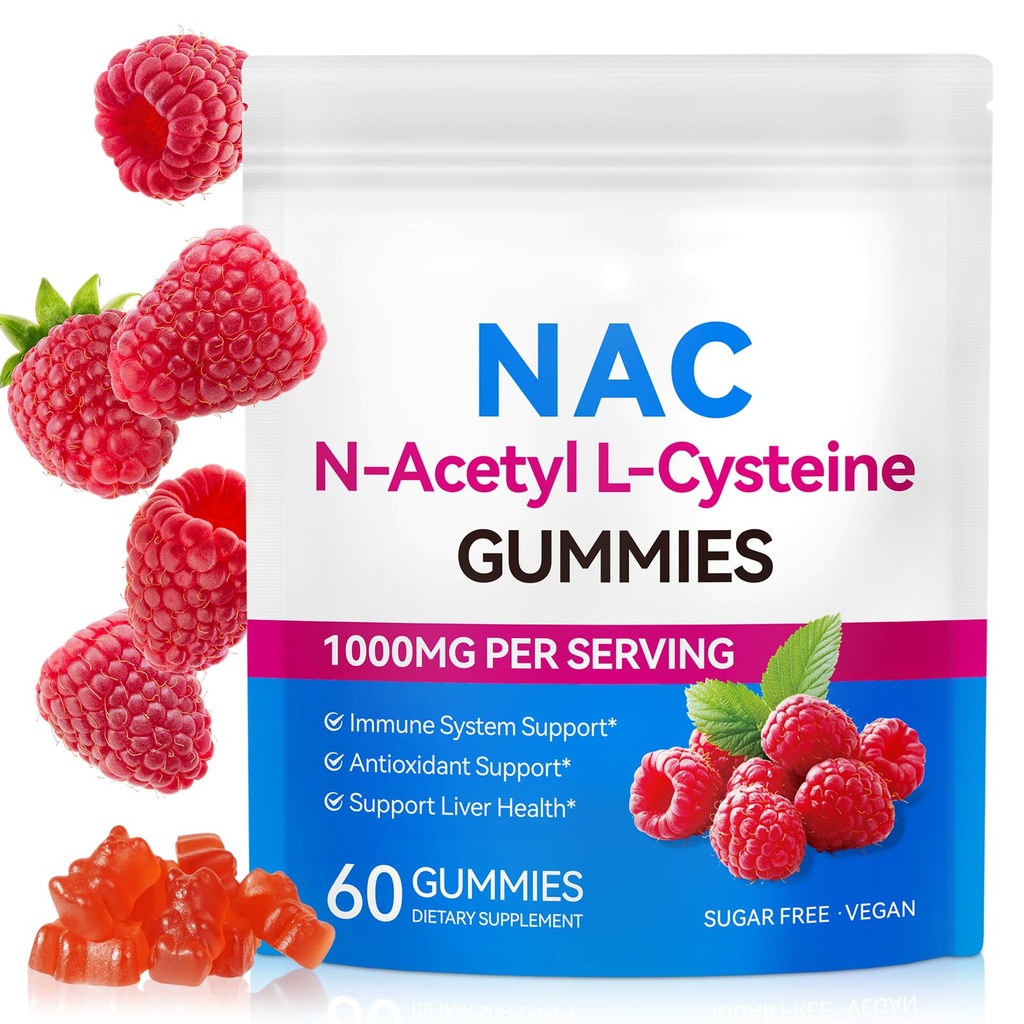 NAC Gummies for Kids & Dewasa, Sugar- Free NAC Suplement, N- Acetyl Cysteine Lung & Liver Health, Antioksidants & Immune System, 60 Count