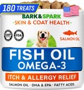 BARK & SPARK Omega 3 untuk Dogs - 180 Fish Oil Treats for Dog Shedding, Skin Allergy, Itch Relief, Hot Spot Treatment - Joint Health - Skin and Coat Supplement - EPA & DHA Fatty Acids - Canine Salmon Oil