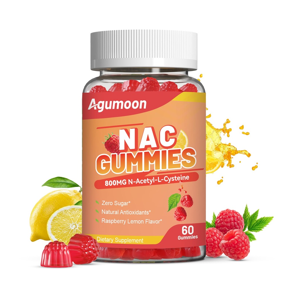 NAC Gummies 800mg untuk Orang Dewasa & 400mg untuk Anak-Anak, NC Tambahan N- Acetyl Cysteine, Sugar- Bebas - 60 Vegan Gummies, Suplemen Antioksidant, Dukungan Imune