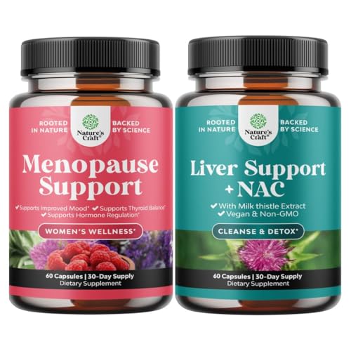Bundle of Complete Herbal Menopause Suplement for Night Sweats Hot Swishes & Mood Swings and Liver Support NAC Thistle for Liver Cleanse Detox & Repair - N Acetyl Cysteine