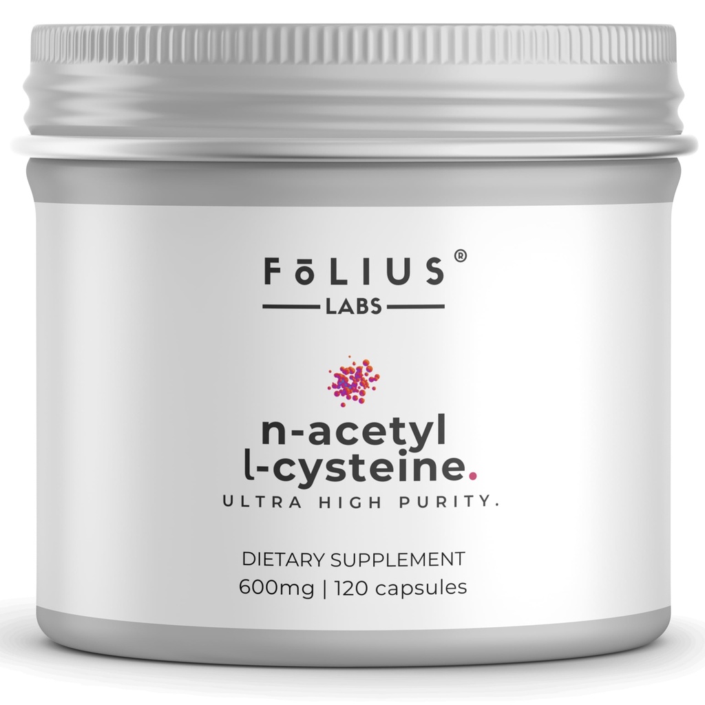 FOLIUS LABS Clean Label N- Acetyl L- Cysteine (NAC) 600mg Suplement - Lungs and Respiratory Dupport - Imune Health Support - 120 Veg Capsules
