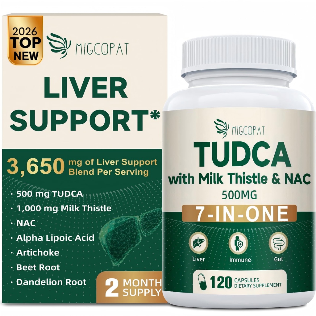 Migcopat 7-inOne TudCA Suplemen, 3650mg dengan Milk Thistle, NAC, Alpha Lipoic Acid, Root Dandelion, Bile Salts TudCA untuk Liver Cleanse Detox & Repair, Dukungan Bile Flow dan Digetical - 120 Capsules
