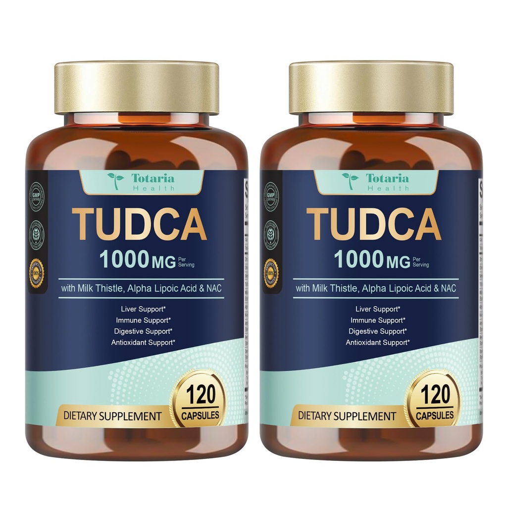 Totaria 2 Packs TUDCA 1000mg Liver Support dengan Milk Thistle, NAC, ALA, 80% Silymarin, 15 in- 1 Ekstra Salt Bile