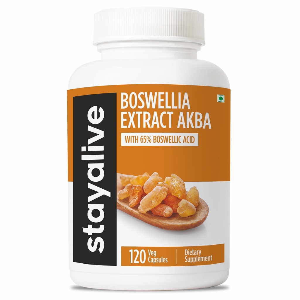 STAY ALVE Boswellia Serrata Extract Capsules 1000mg dengan AKBA dan 65% Boswellic Acid, 12: 1 Resin Extract Powder, 120 Count for 2- Month Suppply, Non- GMO dan Gluten- Free Boswellia Suplemen