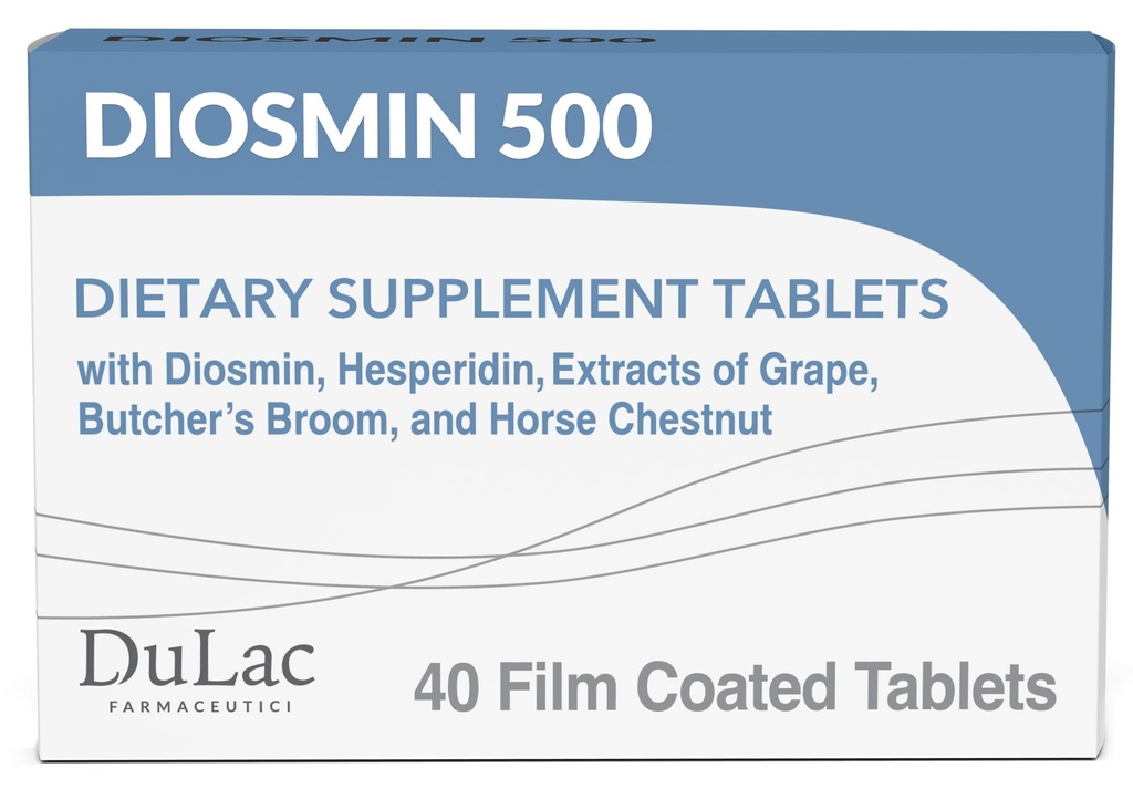 Dulac Diosmin 500, Misronized Diosmin Hesperidin Dietary Supplement, 1000mg per serving, Horse Chestnut Extract, Butcher 's Broom & Red Grape Extract, Leg Circulation Dupport, 40 Tablets, Made Italy