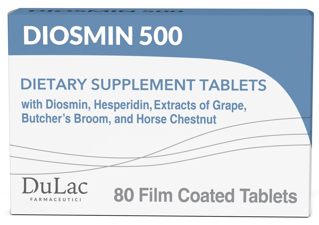 Dulac Diosmin 500, Misronized Diosmin Hesperidin Dietary Supplement, 1000mg per serving, Horse Chestnut Extract, Butcher 's Broom & Red Grape Extract, Leg Circulation Dupport, 80 Tablets, Made Italy