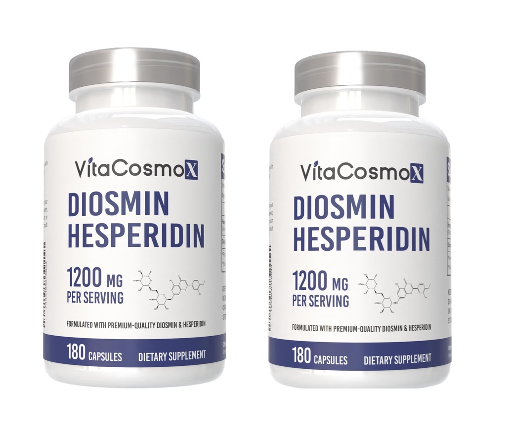 Diosmin Hesperidin 1200 mg Complex, 180 Capsules, Citrus Bioflavonoid Rich Fruit Extract, 100% Vegetarian, Non-GMO & Gluten Free Diosmin Suplemen dengan Max Kekuatan - 2 Packs
