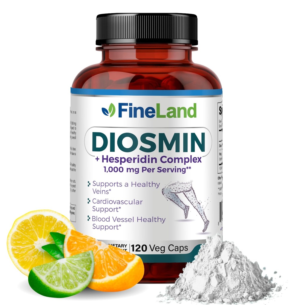 FineLand Diosmin & Hesperidin Kompleks, Premium Advanced Formula, 1000 mg, Blood Flow dan Circulation Dukungan, 120 Capsules, 100% Vegan, All Natural