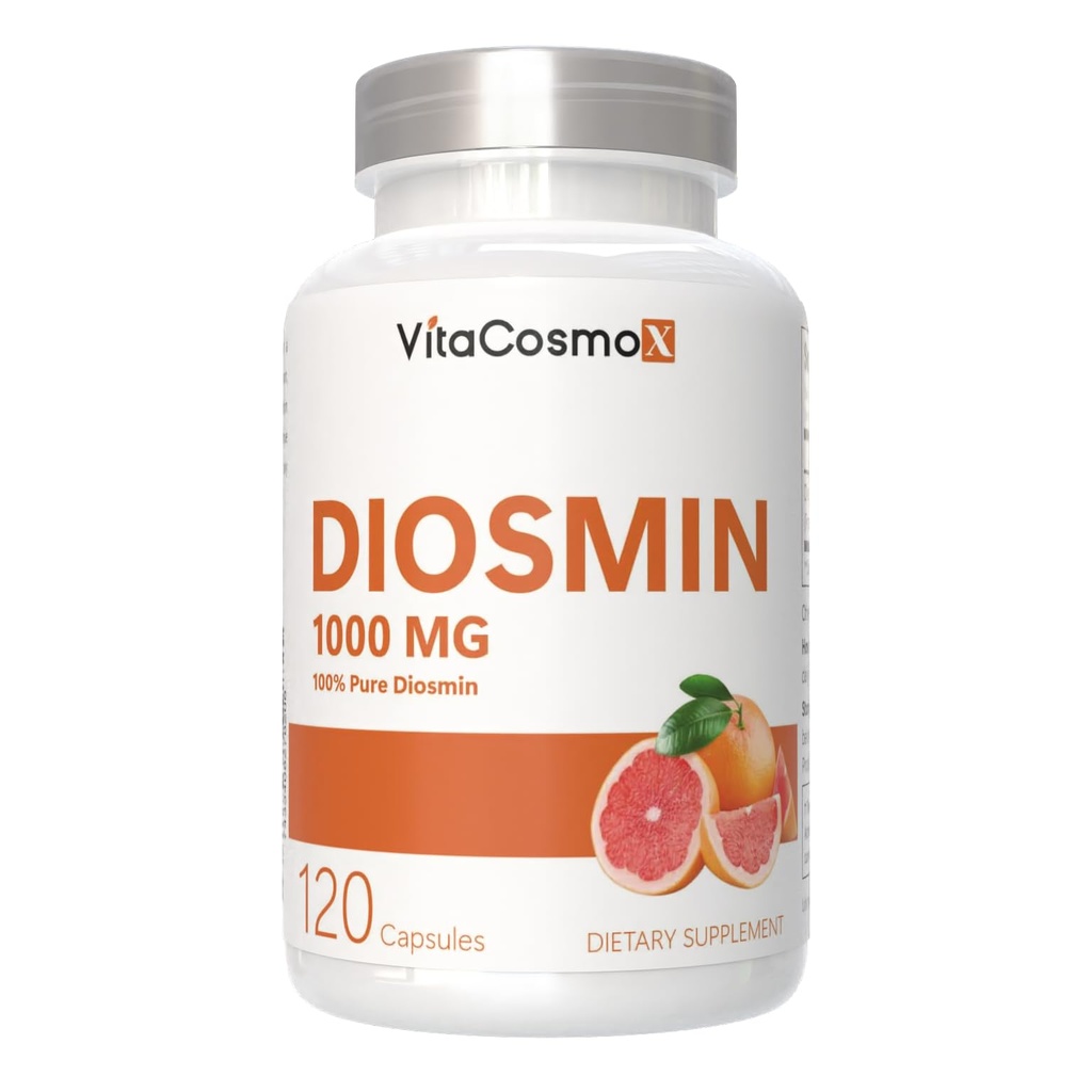 Diosmin Capsules, 120 Count, 1000 mg Serving, Vegan, Citrus Bioflavonoid 100% Vegetarian, Non-GMO & Gluten Free Diosmin Supplemen dengan Max Suplemen