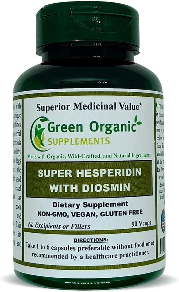 Suplemen Organik Hijau Hesperidin, Diosmin, Narangin, Unik Formula (Tangan Dibuat, Bukan-GMO, Vegan, & Gluten Bebas) (Single)