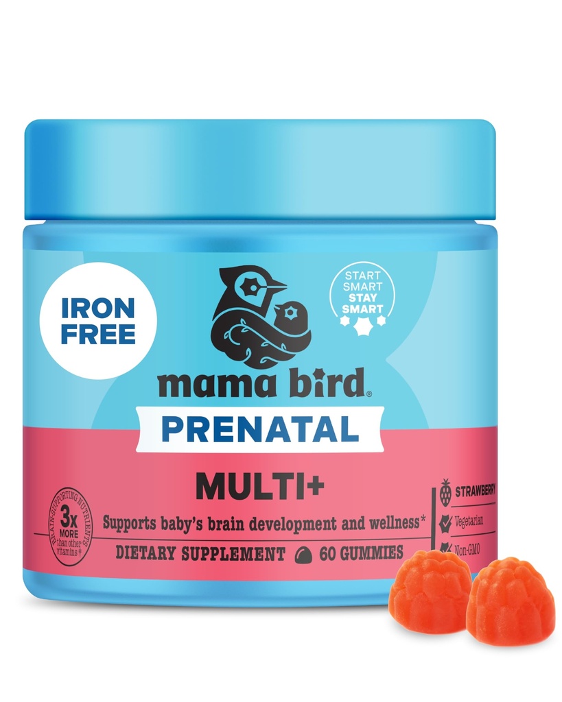 Best Nest Wellness Mama Bird Prenatal Multi Plus - Prenatal Care Supplement Brain & Digetical Health - Vegan Multivitamin with Methylfolat & More - Strawberry, 60 Gummies (30 Pelayan)