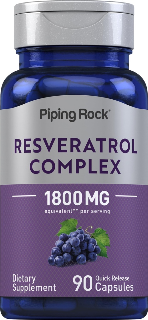 Piping Rock Resveratrol Complex 124; 90 Capsules 12.4; Ultra Mampu 124; Non-GMO, Gluten Free Suplemen