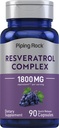 Piping Rock Resveratrol Complex 124; 90 Capsules 12.4; Ultra Mampu 124; Non-GMO, Gluten Free Suplemen