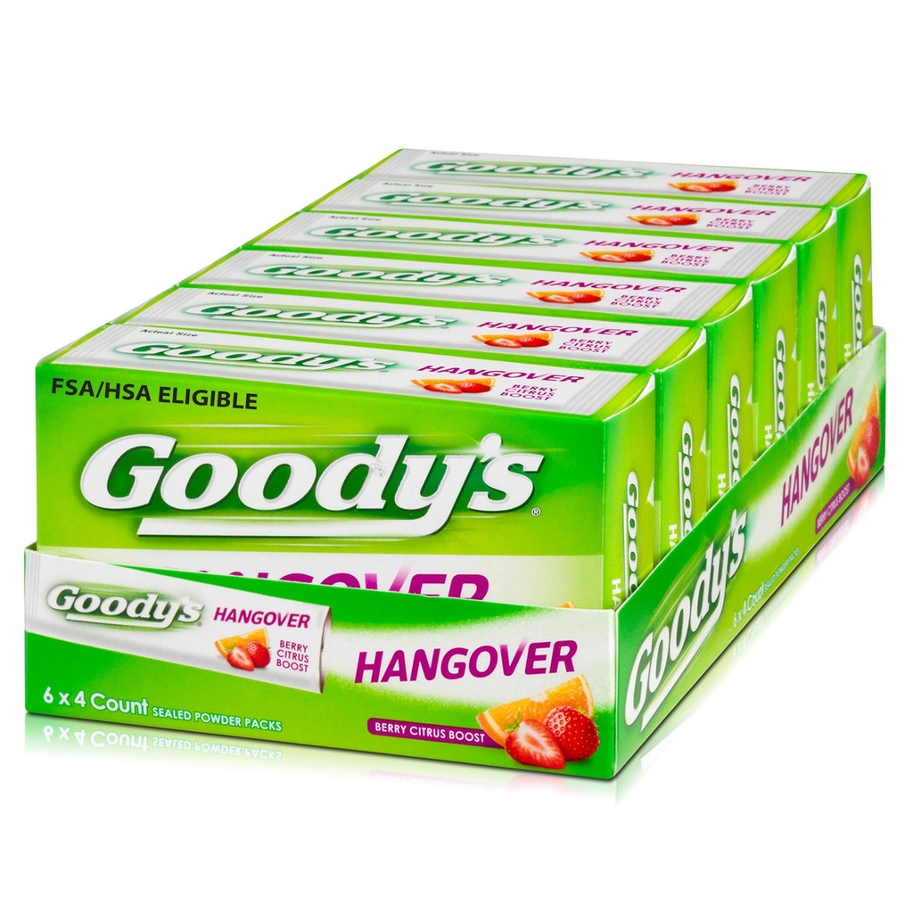 Goody 's Hangover Powders, Fast Pain Relief, Berry Citrus Flavor, 4 Stick Powders, 6 Pack