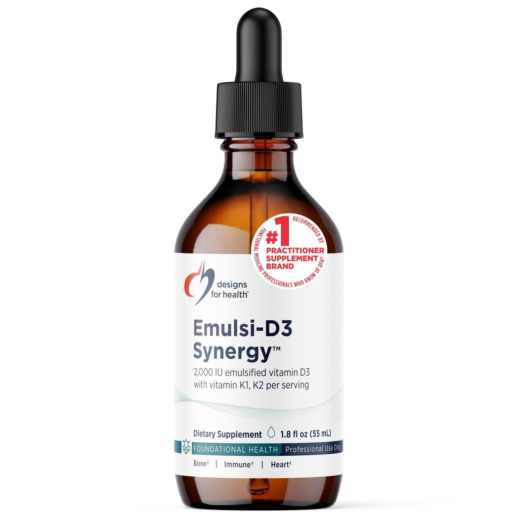 Design for Health Emulsi- D3 Synergy 2000 IU Vitamin D Liquid with Vitamin K - Emulsified Liquid D3 K2 Drops for Immune System Dupport & Bone Health - Gluten- Free + Non-GMO (55 Cukai / 1.8oz)