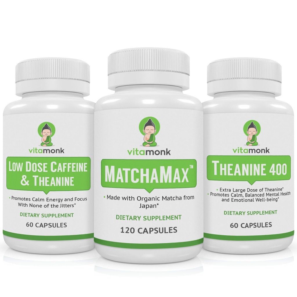 VitaMonk Matcha, Caffeine Dose rendah dan Bundle Theanine Tenang, Energi Fokus Tanpa Jitters
