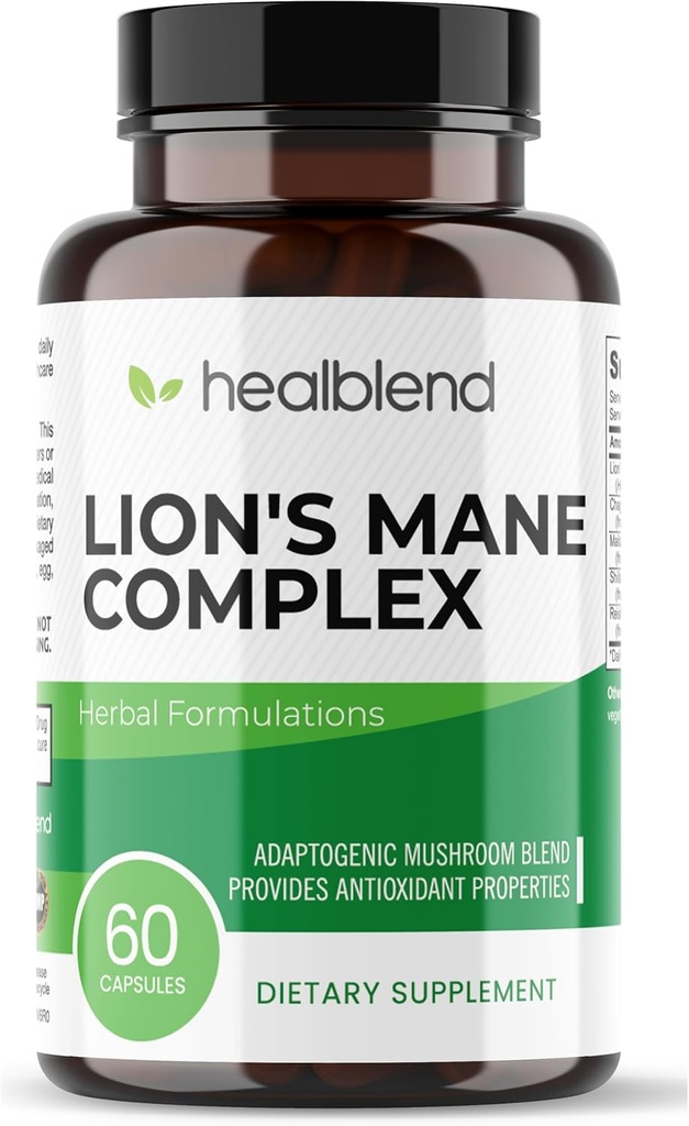 Kompleks Jamur dengan Tubuh Mane Singa - 100% Pil Energi Alami dan Efektif - Otak, Suplemen Fokus, Menstimulasi Mood, dan Kreativitas - 60 Ammune Dukungan Kapsul