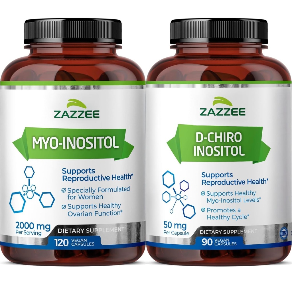 Zazzee 40: 1 Rasio Myo dan D-Chiro Inositol Suplemen Perempuan: Myo Inositol Capsules Plus D-Chiro untuk Peraturan Siklus Ovarian Dukungan & Overall Hormone Keseimbangan untuk Perempuan - Vegan Lab Test