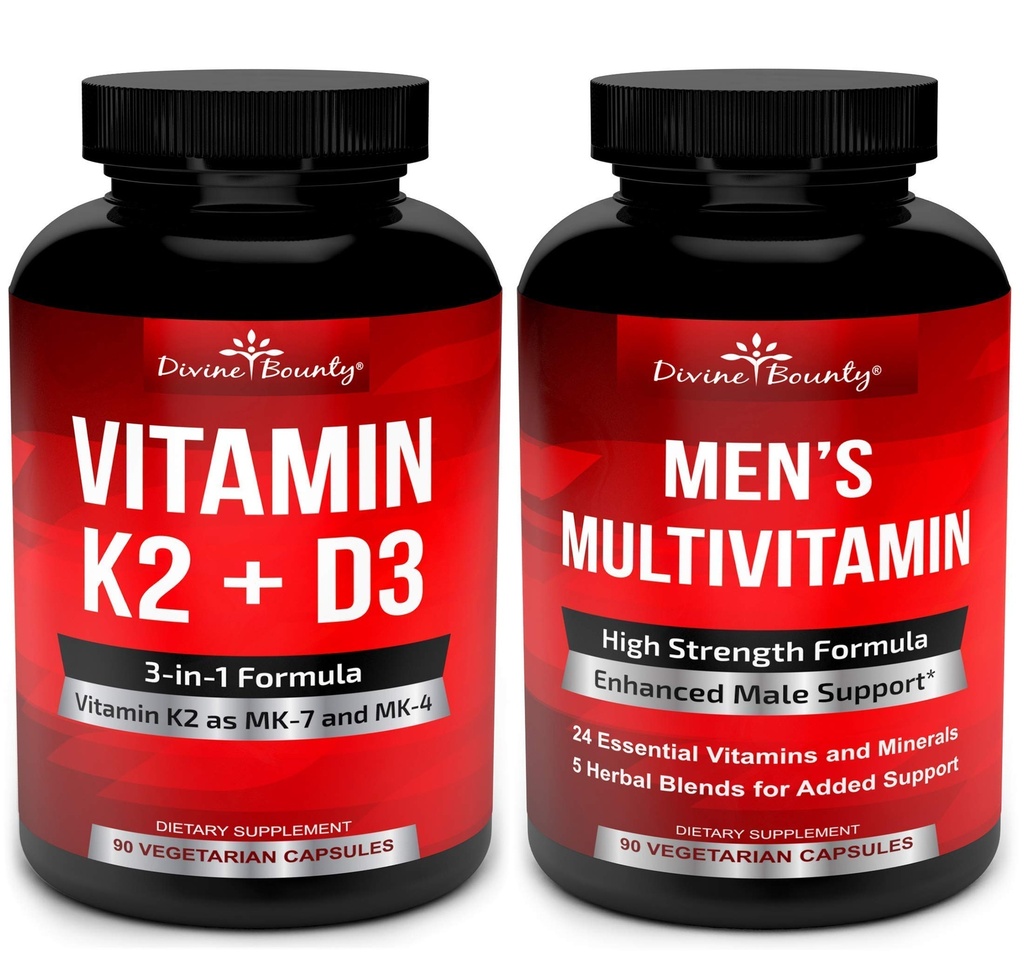 Divine Bounty Vitamin K2 dengan D3 & Men 's Multivitamin Bundle
