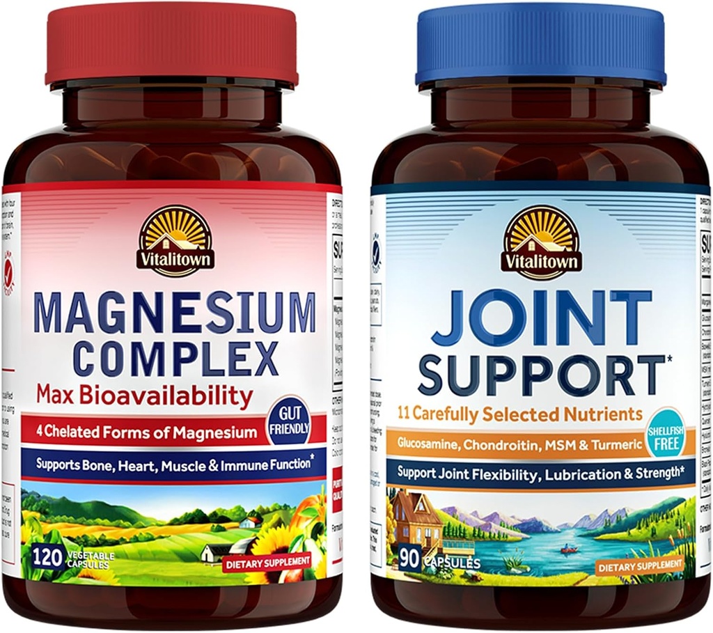 Vitalitown Magnesium + Glucosamin Chondroitin MSMBundle (Kembungkus 2) O24; Magnesium Kompleks (Item 1) & Gabungan Dukungan * (Item 2)