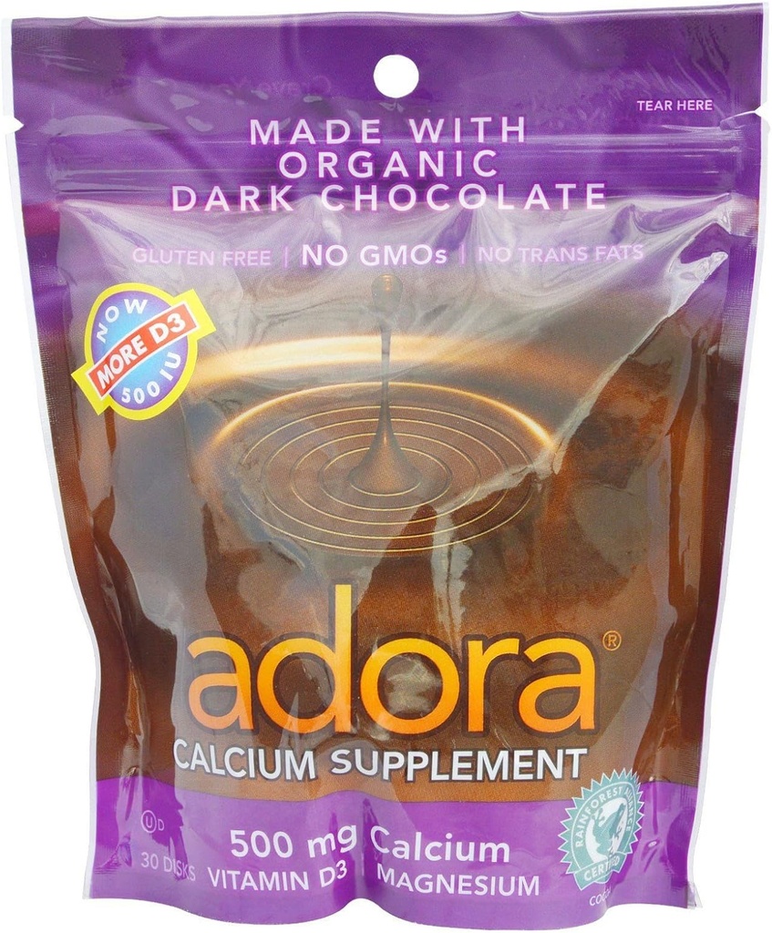 Adora Calcium Supplement Disk, Organic Dark Chocolate, 30 Count (Paket 12)