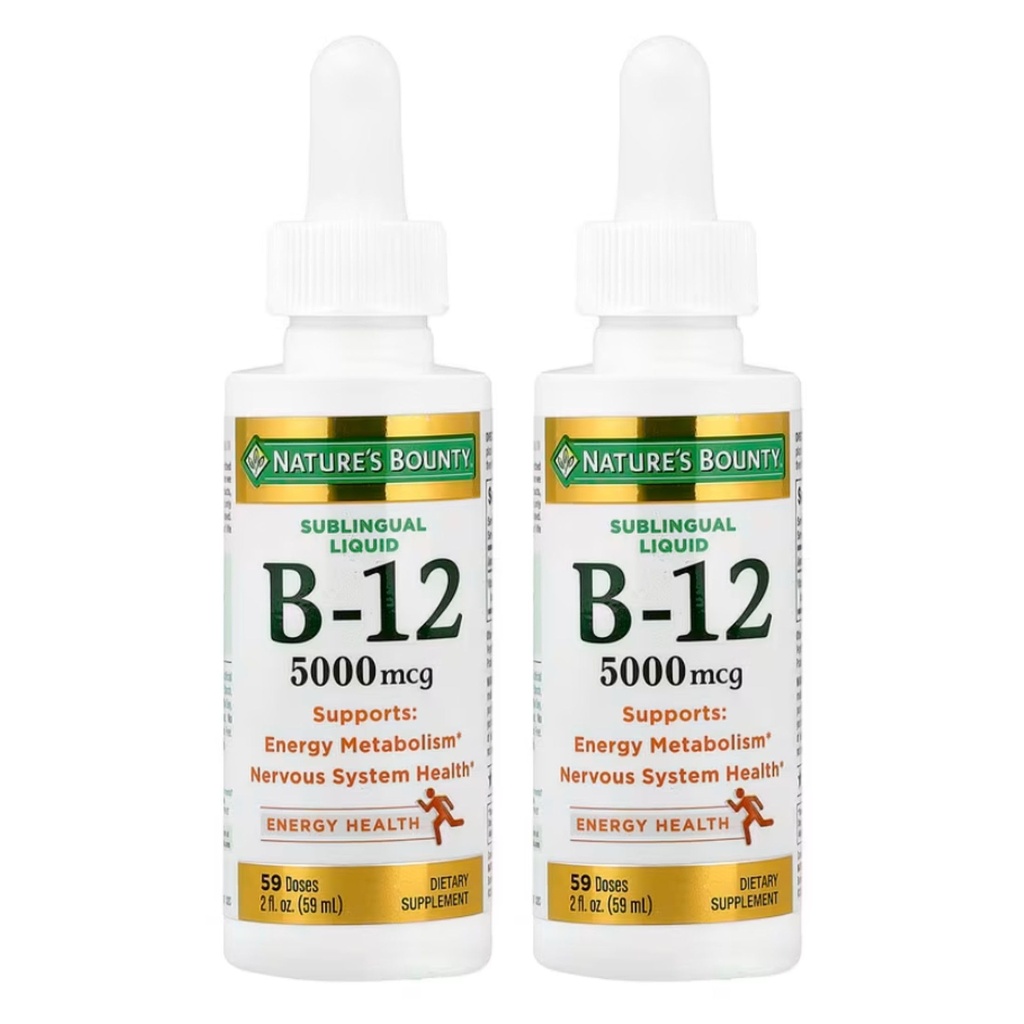 Nature 's Bounty B-12 5000 mcg Sublingual Liquid Energy Health, 2 Fl Oz (2 Botol)