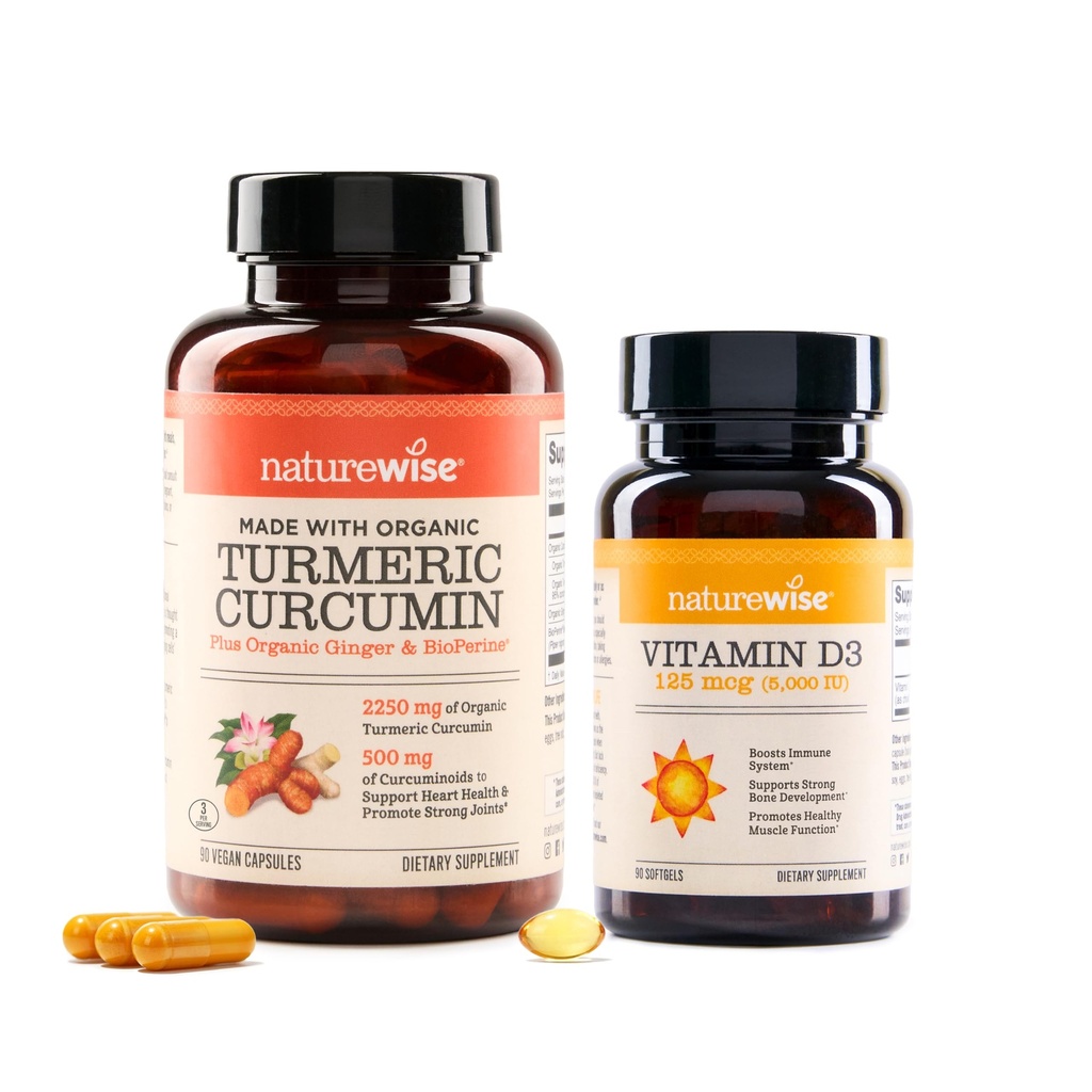 Naturewise Curcumin Turmeric & Vitamin D3 5000iu untuk Joint, Muscle, Bone & Imune Health Support [90 Count Each]